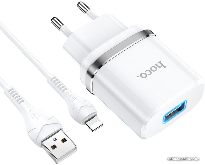 Сетевое зарядное Hoco N1 Lightning (белый)