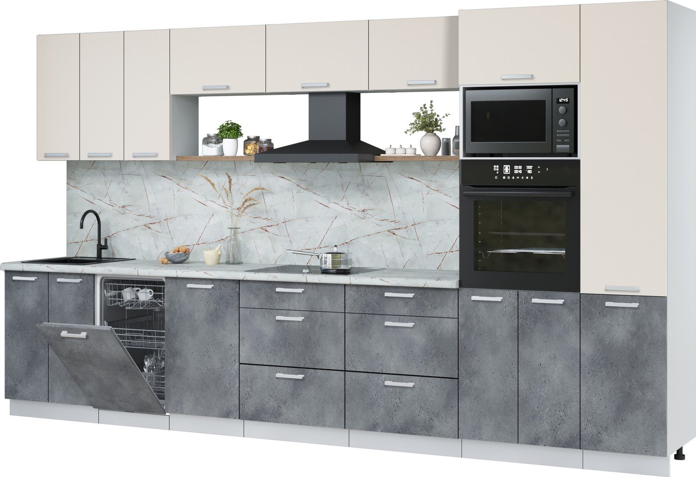 

Готовая кухня Интерлиния Мила Лайт 3.7-ПМ3 (персидский жемчуг/бетон портленд/серый каспий)