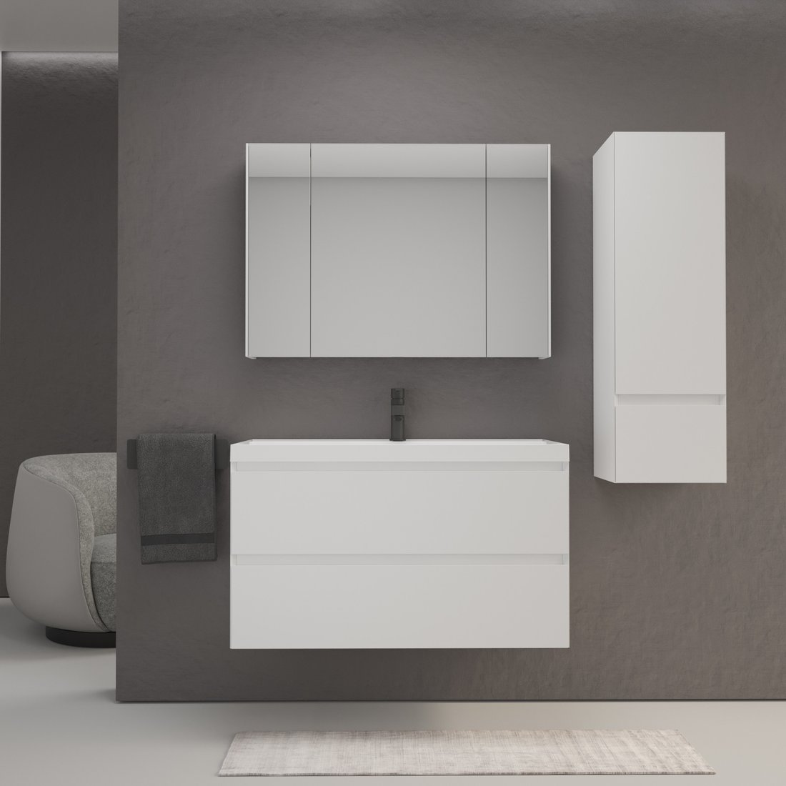 

Symbolite Тумба под умывальник Манхэттен 100 Plus 2 ящика (подвесная, белый матовый)