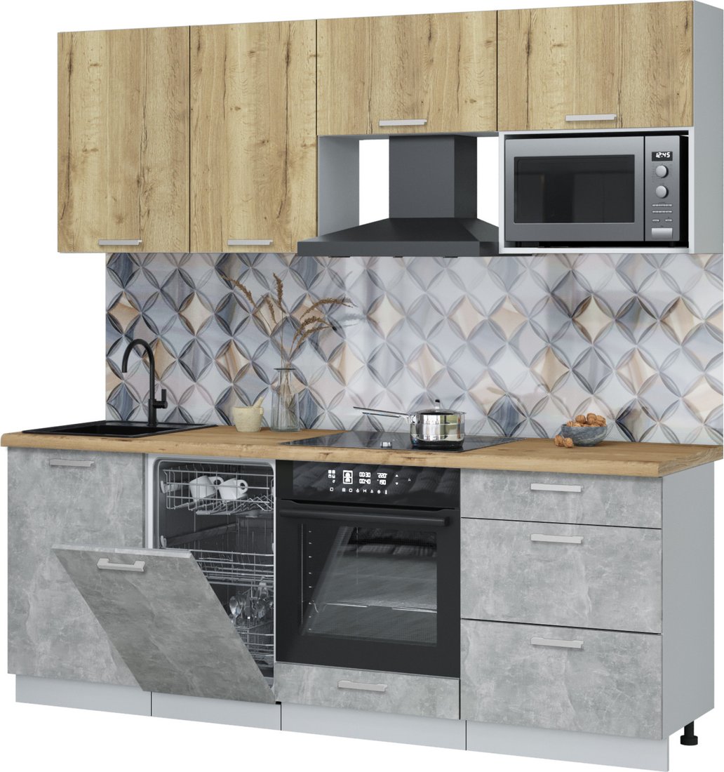 

Готовая кухня Интерлиния Мила Лайт 2.15-ПМ4 (дуб золотой/бетон/дуб бунратти)