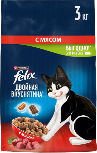 

Сухой корм для кошек Felix Двойная вкуснятина с мясом 3 кг