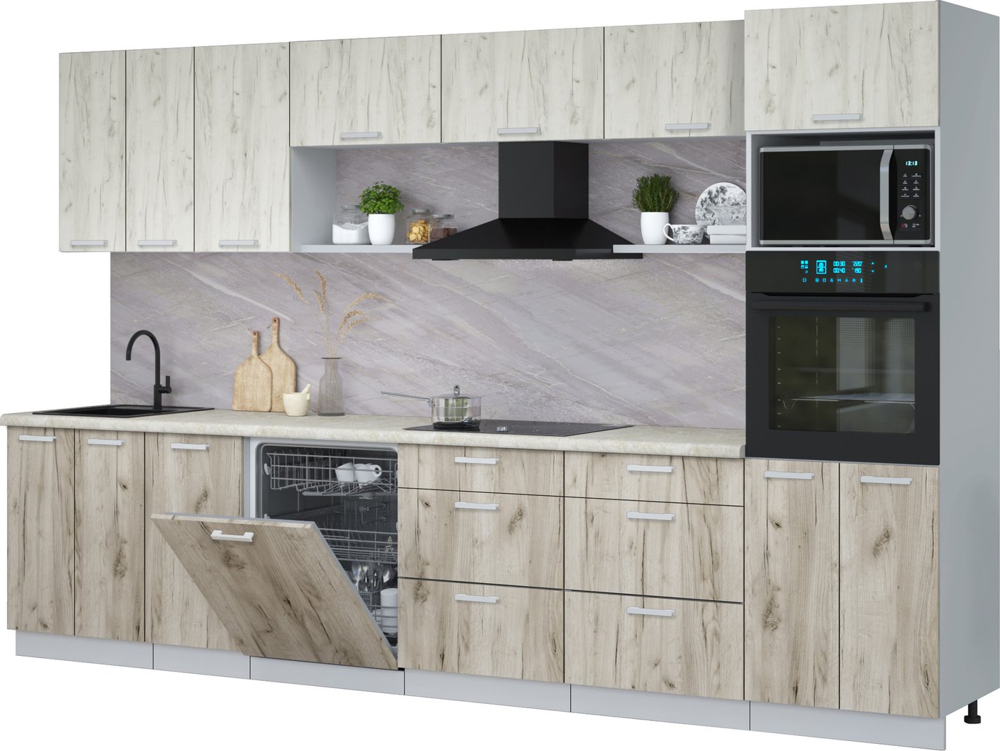 

Готовая кухня Интерлиния Мила Лайт 3.4-ПМ1-2 (дуб белый/дуб серый/опал светлый)