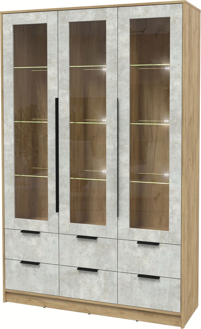 

Шкаф-витрина Интерлиния Концепт КТ-ШВ3 с подсветкой (бетон лайт/дуб золотой)