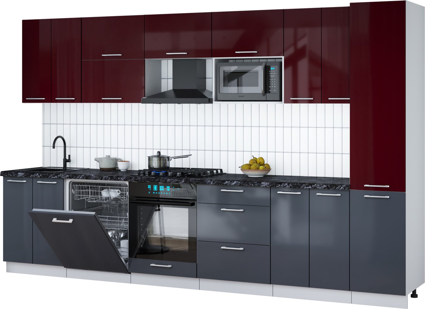 

Готовая кухня Интерлиния Мила Gloss 3.4-ПМ2 (асфальт глянец/бордовый глянец/кастилло темный)