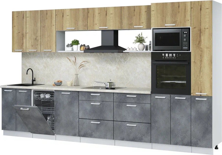 

Готовая кухня Интерлиния Мила Лайт 3.6-ПМ3 (дуб золотой/бетон портленд/опал светлый)