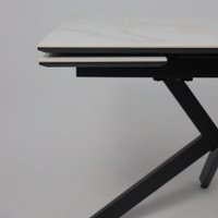 Кухонный стол Lepremo AV 2111 МДФ+керамика раздвижной 1200-1800x800 (белый глянцевый Carla Larkin/черный)