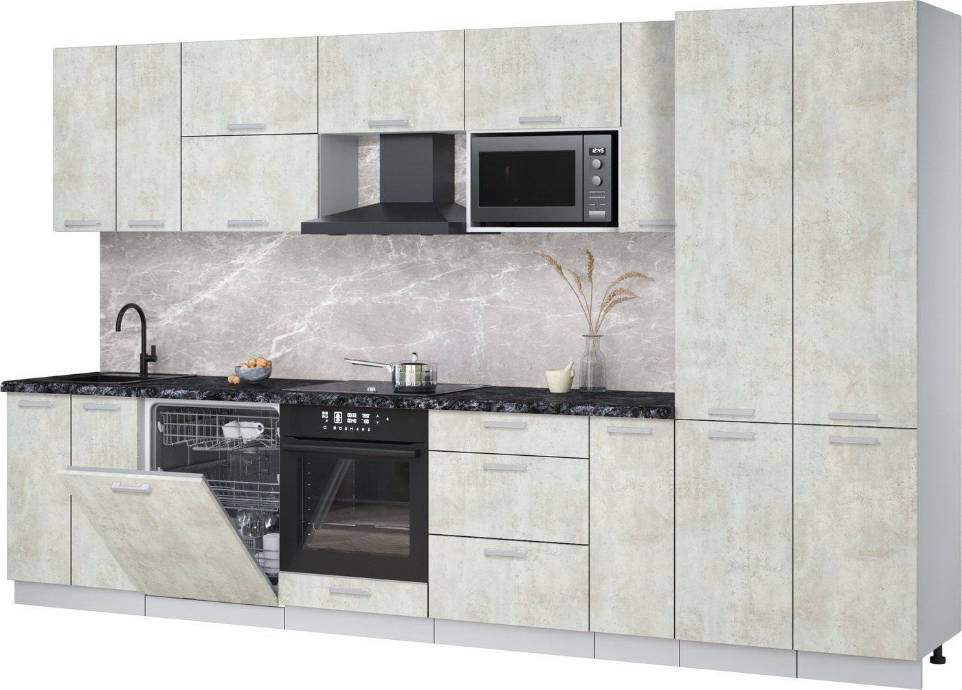 

Готовая кухня Интерлиния Мила Лайт 3.5-ПМ2 (бетон лайт/бетон лайт/кастилло темный)