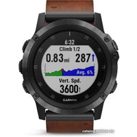 Умные часы Garmin Fenix 5X Plus Sapphire (серый/коричневый кожаный)