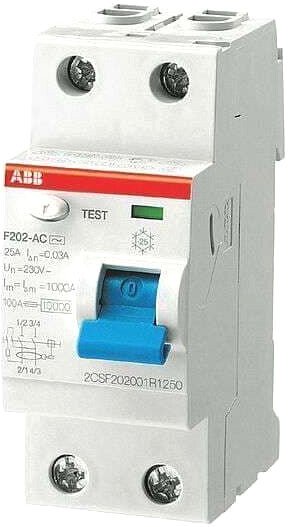 

Устройство защитного отключения ABB F202 2P 25A 30mA 6kА 2М 2CSF202001R1250