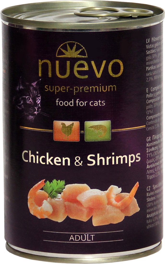 

Консервированный корм для кошек Nuevo Cat Adult Chicken & Shrimps (Курица с креветками) 0.4 кг