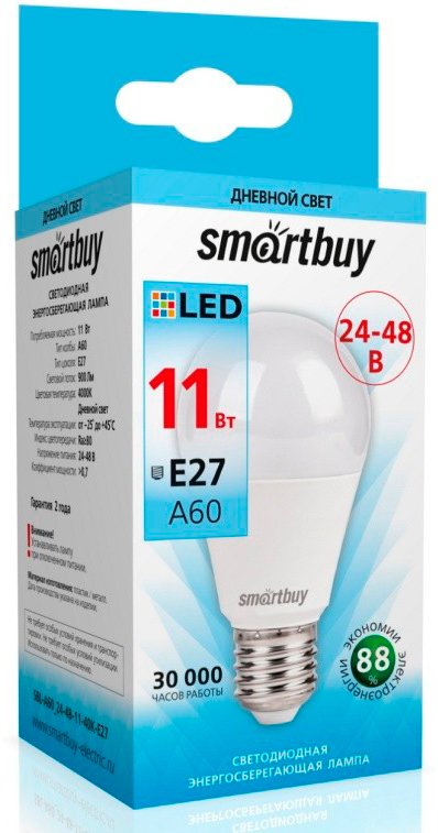 

Светодиодная лампочка SmartBuy SBL-A60_24-48-11-40K-E27