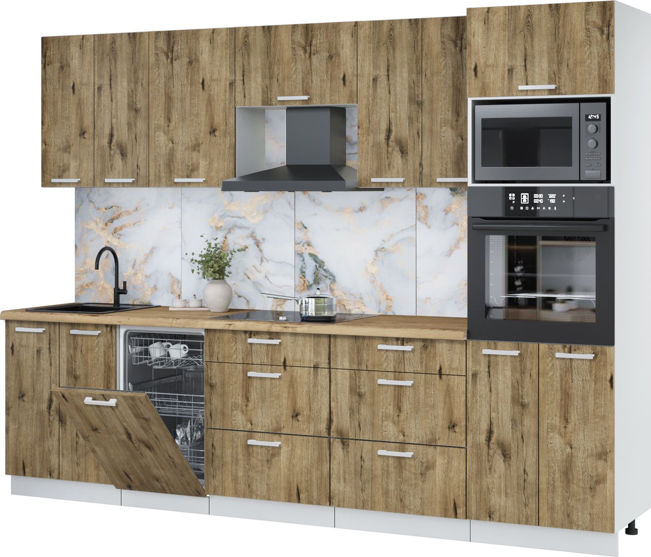 

Готовая кухня Интерлиния Мила Лайт 2.85-ПМ3 (дуб веллингтон/дуб веллингтон/дуб бунратти)