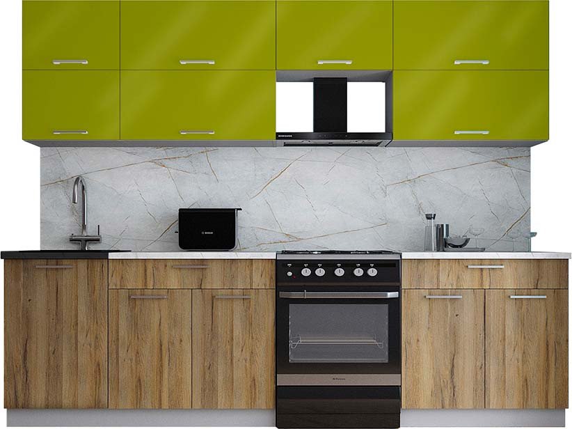 

Готовая кухня Интерлиния Мила Gloss 60-27 (яблоко глянец/дуб вотан/травертин серый)