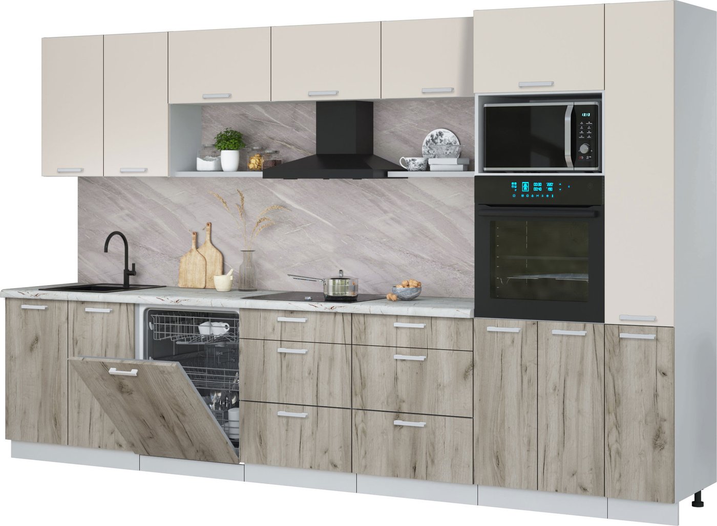 

Готовая кухня Интерлиния Мила Лайт 3.5-ПМ1 (персидский жемчуг/дуб серый/серый каспий)