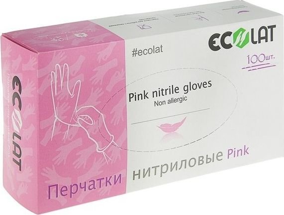 

Нитриловые перчатки Ecolat Нитриловые (M, 100 шт, розовый)