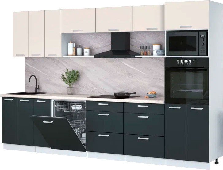 

Готовая кухня Интерлиния Мила Лайт 3.3-ПМ1-2 (персидский жемчуг/антрацит/травертин серый)