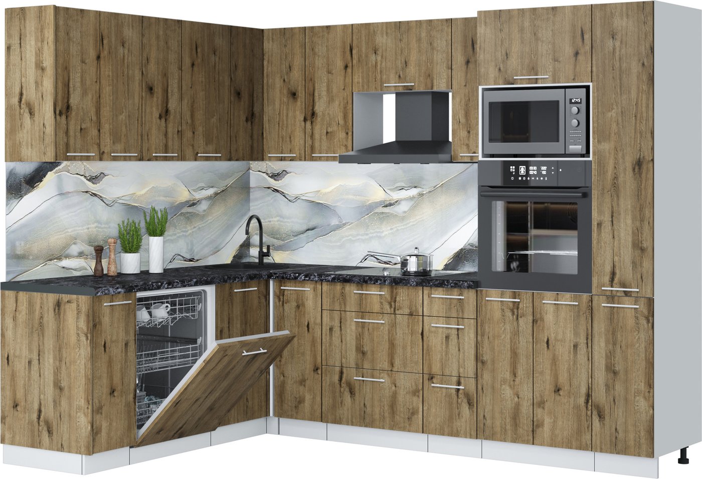 

Готовая кухня Интерлиния Мила Лайт 1.896х2.68 (дуб веллингтон/дуб веллингтон/кастилло темный)