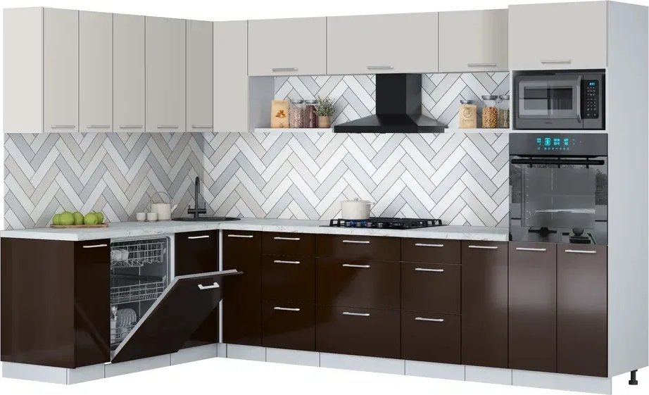 

Готовая кухня Интерлиния Мила Gloss 1.896х3.18 (шоколад глянец/кашемир/серый каспий)