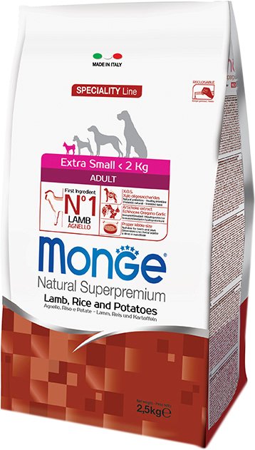

Сухой корм для собак Monge Extra Small Adult Lamb, Rice e Potatoes 0.8 кг