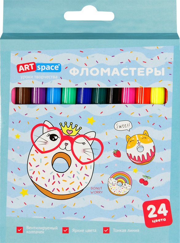 

Фломастеры ArtSpace Кот-сластена WP24_27022 (24 цв)