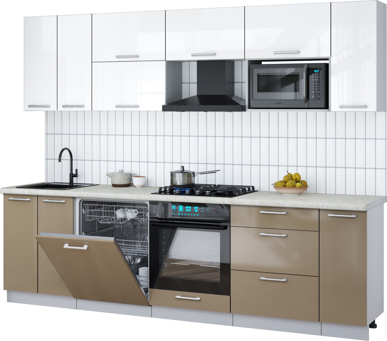 

Готовая кухня Интерлиния Мила Gloss 2.7-ПМ2 (капучино глянец/белый глянец/опал светлый)