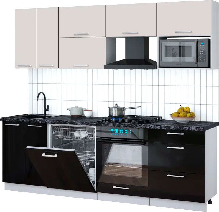 

Готовая кухня Интерлиния Мила Gloss 2.4-ПМ2 (черный глянец/кашемир/кастилло темный)