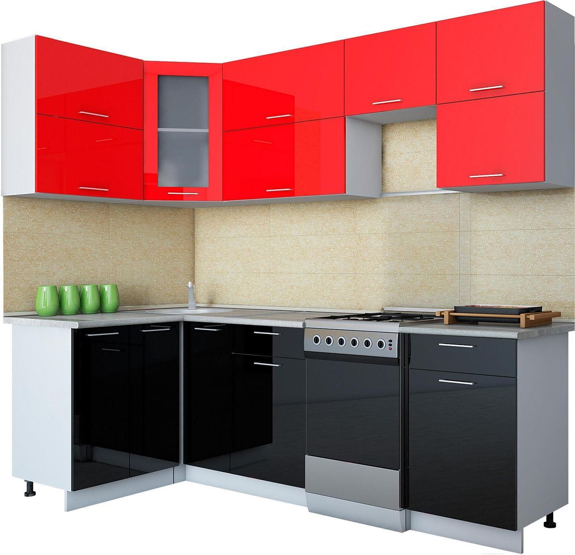 

Готовая кухня Интерлиния Мила Gloss 50-12x24 (красный/черный глянец)