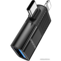 Адаптер Borofone BV18 Lightning - USB Type-C - USB Type-A (черный)