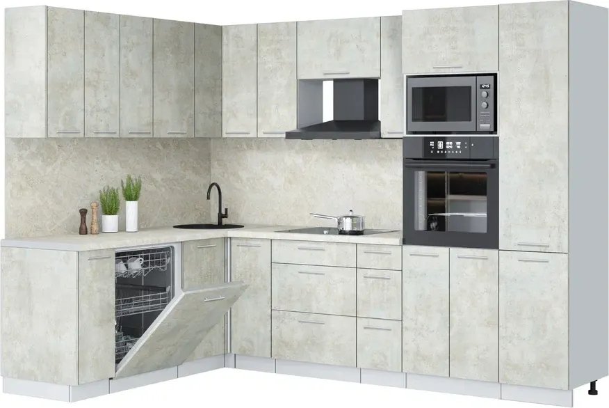 

Готовая кухня Интерлиния Мила Лайт 1.896х2.78 (бетон лайт/бетон лайт/опал светлый)