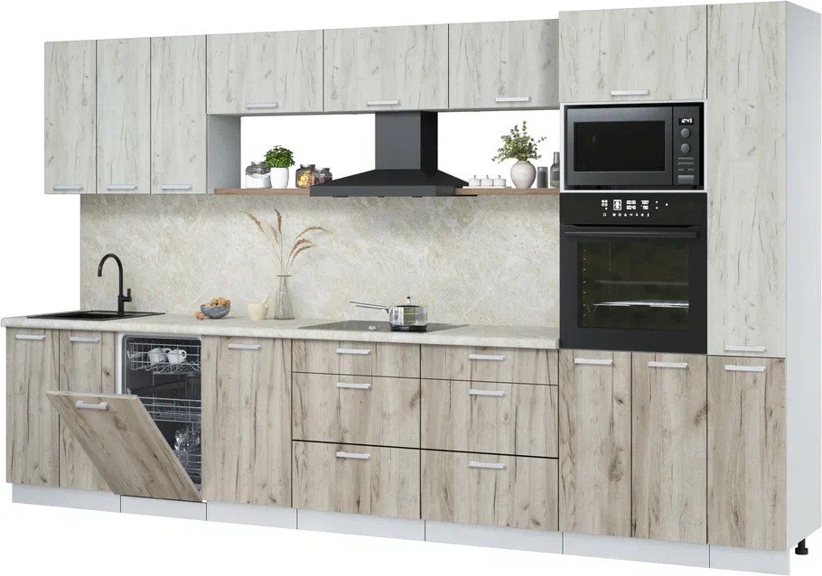 

Готовая кухня Интерлиния Мила Лайт 3.6-ПМ3 (дуб белый/дуб серый/опал светлый)