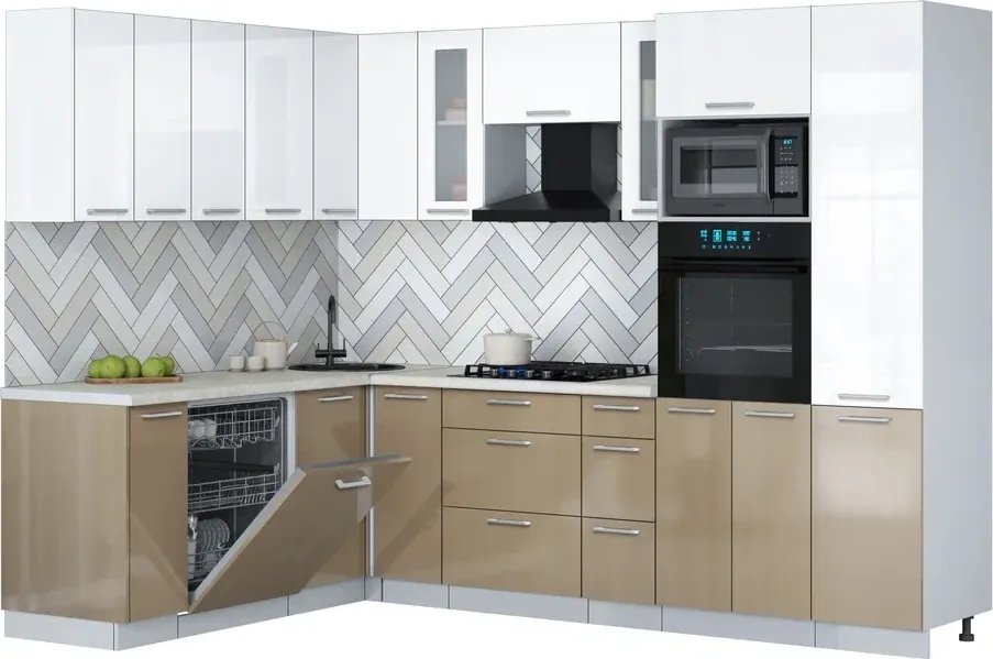 

Готовая кухня Интерлиния Мила Gloss 1.896х2.78 (капучино глянец/белый глянец/опал светлый)