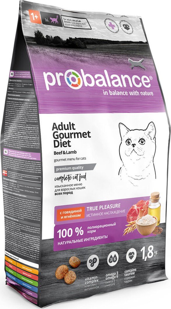 

Сухой корм для кошек Probalance Gourmet Diet Корм сухой для кошек с говядиной и ягненком 1.8 кг