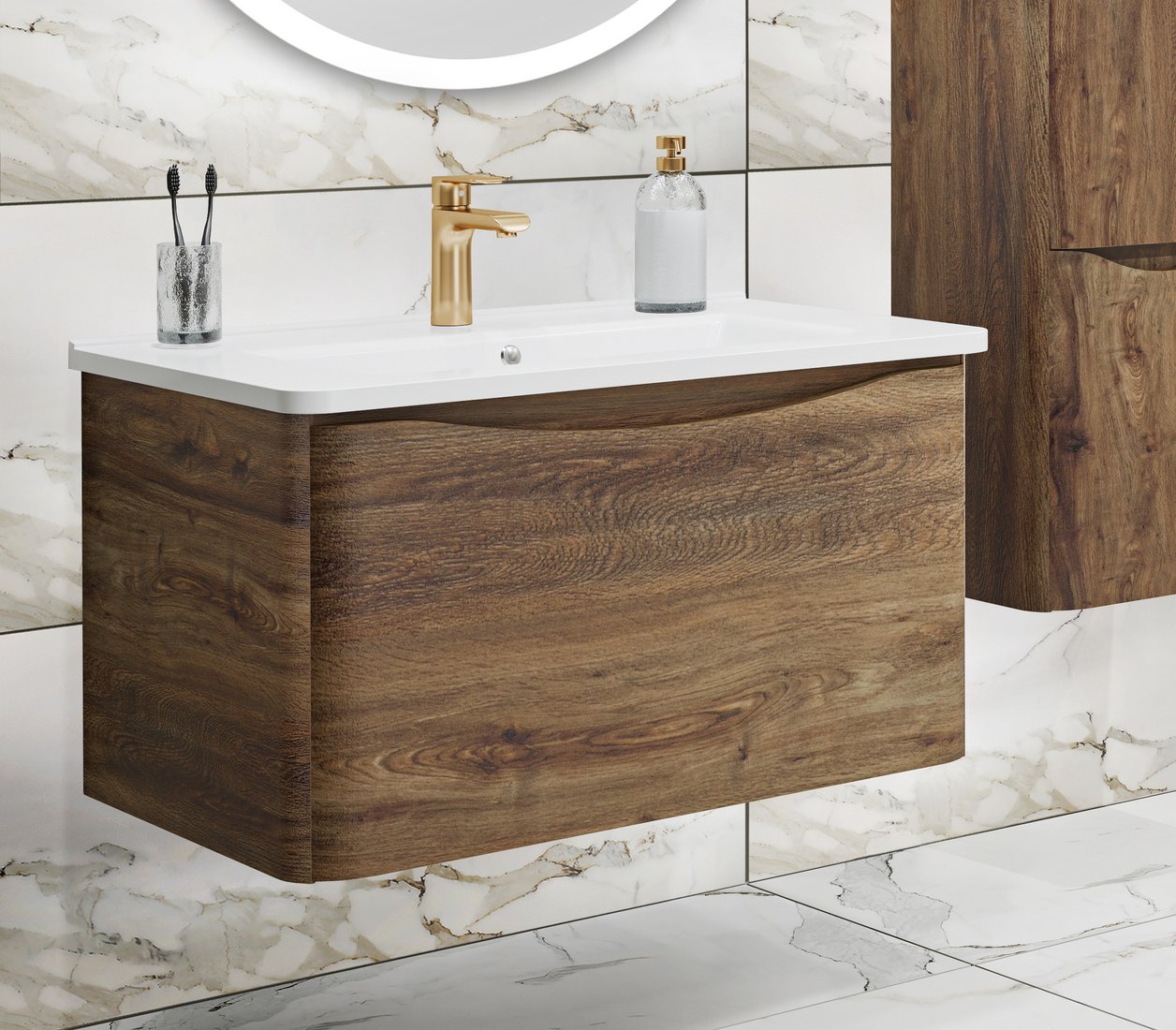 

Runo Тумба под умывальник Тоскана 80 (подвесная, темное дерево)