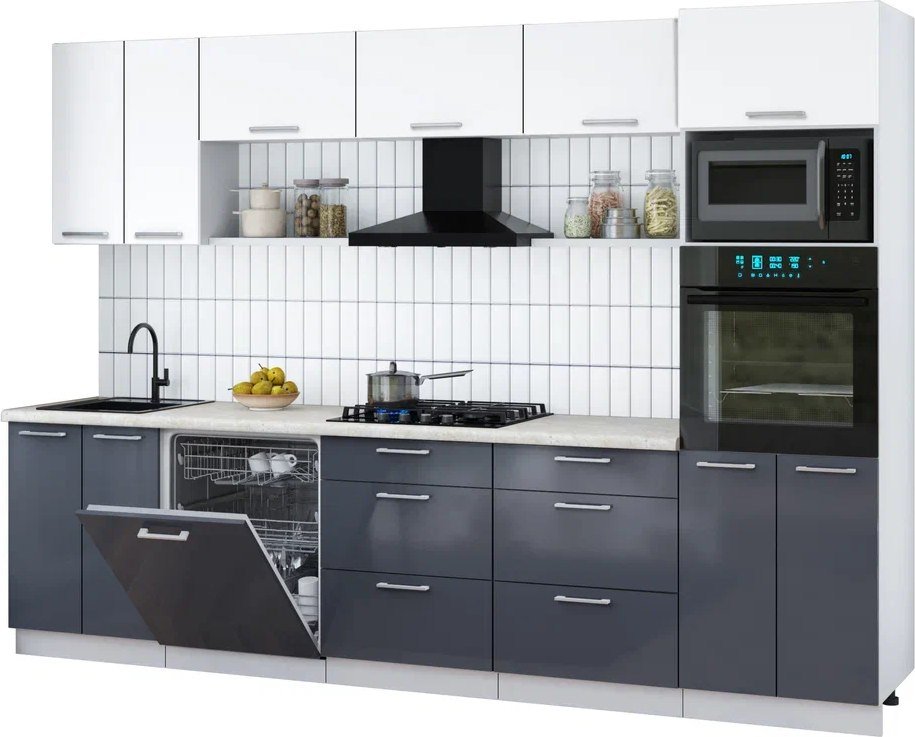 

Готовая кухня Интерлиния Мила Gloss 3.0-ПМ1 (асфальт глянец/белый/опал светлый)