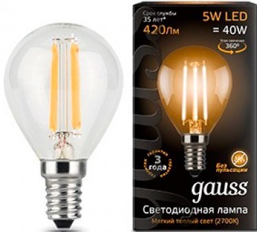 

Светодиодная лампочка Gauss E14 5Вт 2700К [105801105]