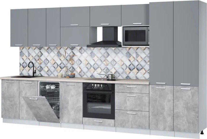 

Готовая кухня Интерлиния Мила Лайт 3.7-ПМ4 (серебро/бетон/травертин серый)