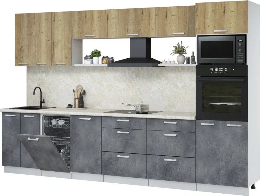 

Готовая кухня Интерлиния Мила Лайт 3.3-ПМ3 ( дуб золотой/бетон портленд/опал светлый)