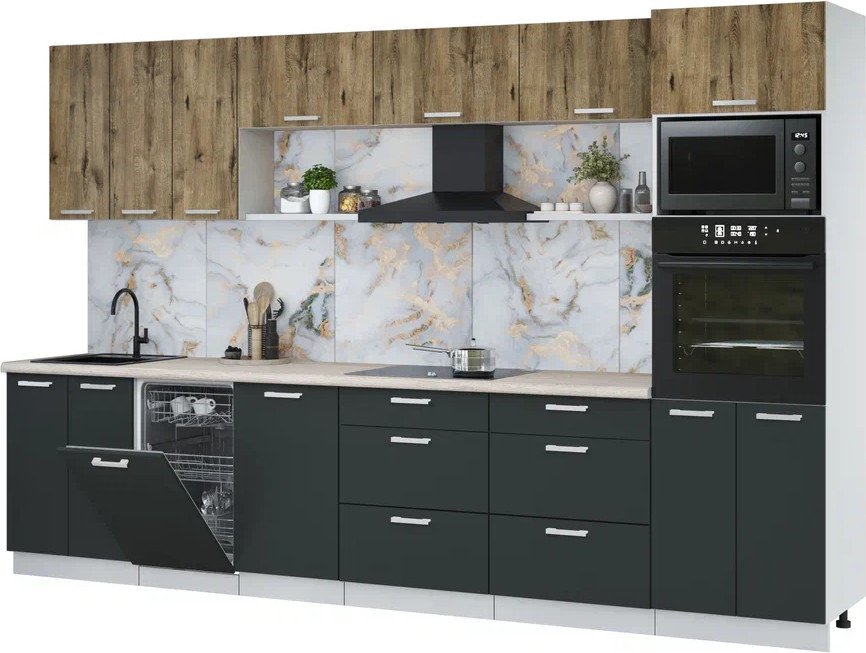 

Готовая кухня Интерлиния Мила Лайт 3.3-ПМ3 (дуб веллингтон/антрацит/травертин серый)