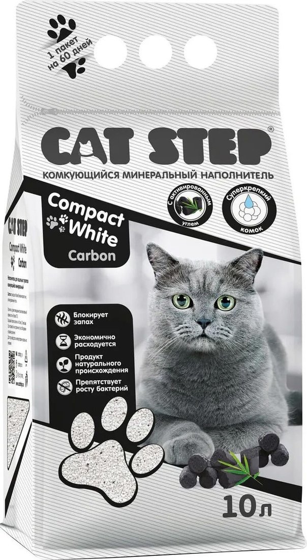 

Наполнитель для туалета Cat Step Compact White Carbon 10 л