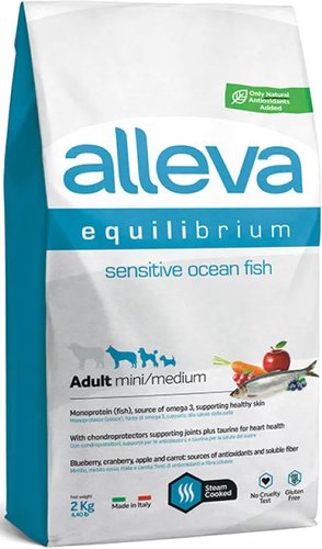 Сухой корм для собак Alleva Equilibrium Sensitive Ocean Fish Mini/Medium (с рыбой для собак с чувствительным пищеварением) 2 кг
