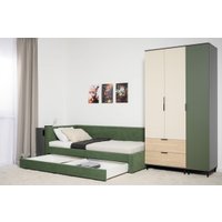 Шкаф распашной Mobi Марвэл 16.317.03 (темно-серый U2601/сатин 7045 SU/плэйн/дымчатый зеленый K521)