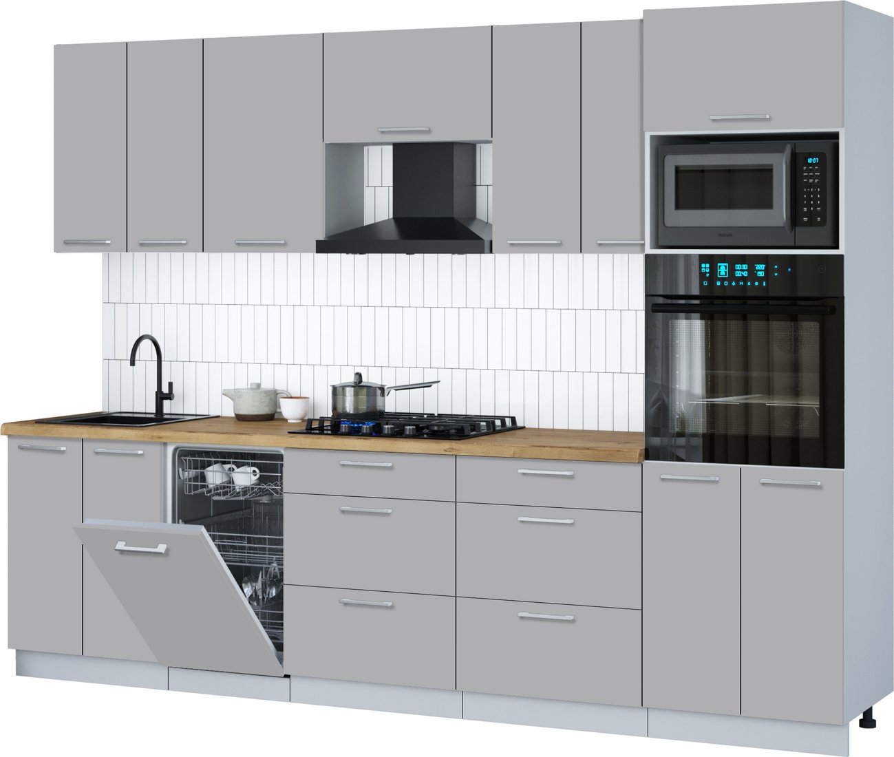 

Готовая кухня Интерлиния Мила Gloss 2.85-ПМ3 (грей/грей/дуб бунратти)