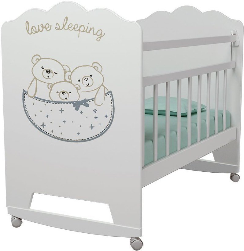 

Классическая детская кроватка VDK Love Sleeping колесо-качалка (белый)
