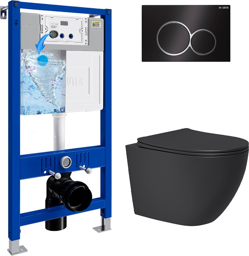 

Унитаз подвесной Lauter Augsburg 21109EC + 21901002 (кнопка круглая, черный)