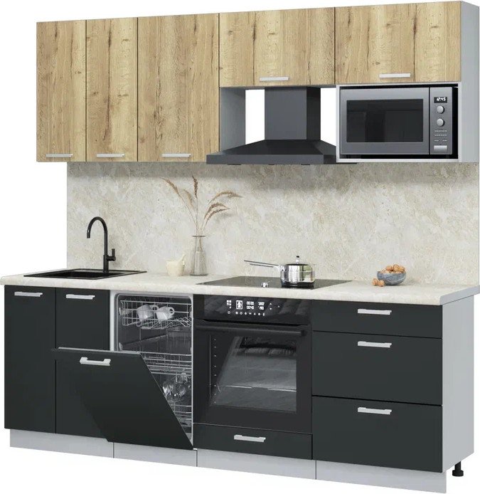 

Готовая кухня Интерлиния Мила Лайт 2.25-ПМ4 (дуб золотой/антрацит/опал светлый)