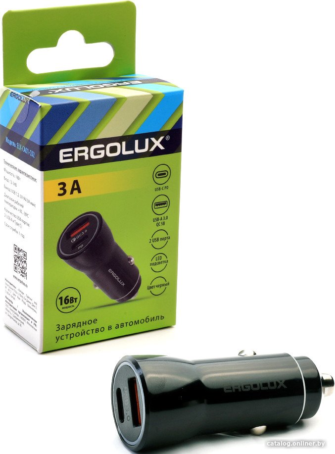 Автомобильное зарядное Ergolux ELX-CA01-C02