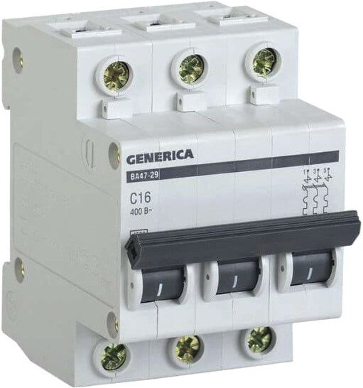 

Выключатель автоматический Generica ВА 47-29 3Р 16А 4.5кА MVA25-3-016-C