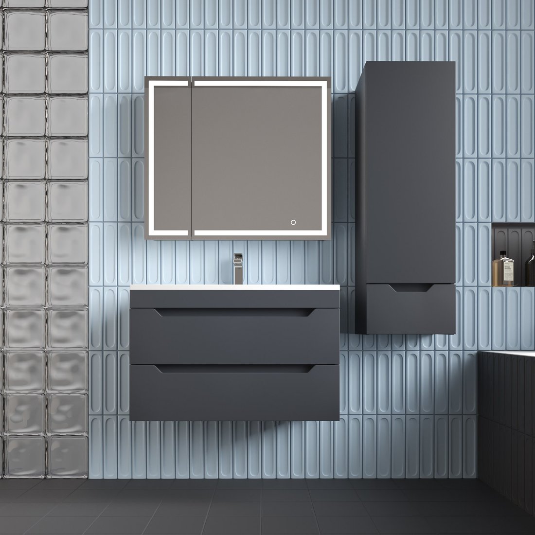 

Symbolite Тумба под умывальник Остин 80 Plus 2 ящика (подвесная, графит)