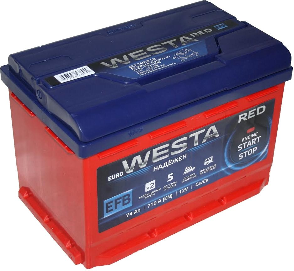 

Автомобильный аккумулятор Westa RED EFB 6СТ-74VLR LB (74 А·ч)