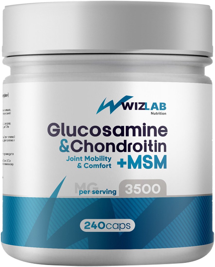 БАД WizLab Nutrition Glucosamine & Chondroitin + MSM (240 таблеток)